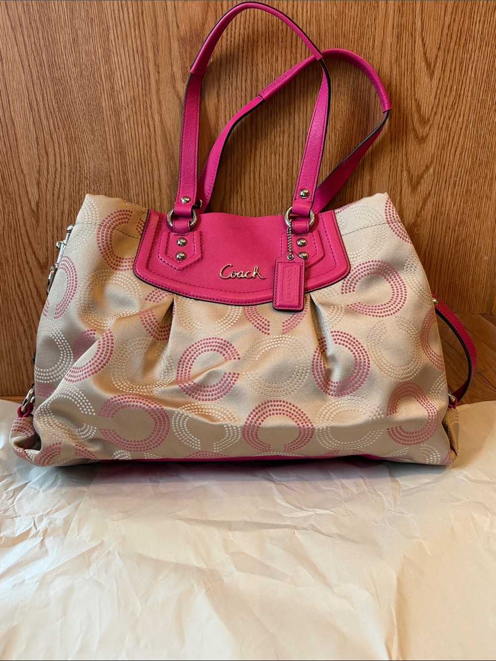 Vintage Y2K Coach Pink Signature Circle Tote with Matching Wristlet - Picture 3 of 11